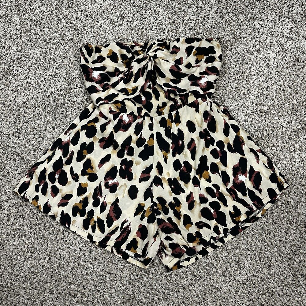 SHEIN Curve Women's Plus Sz 2XL Leopard Print Open Back Tie Up Shorts Romper